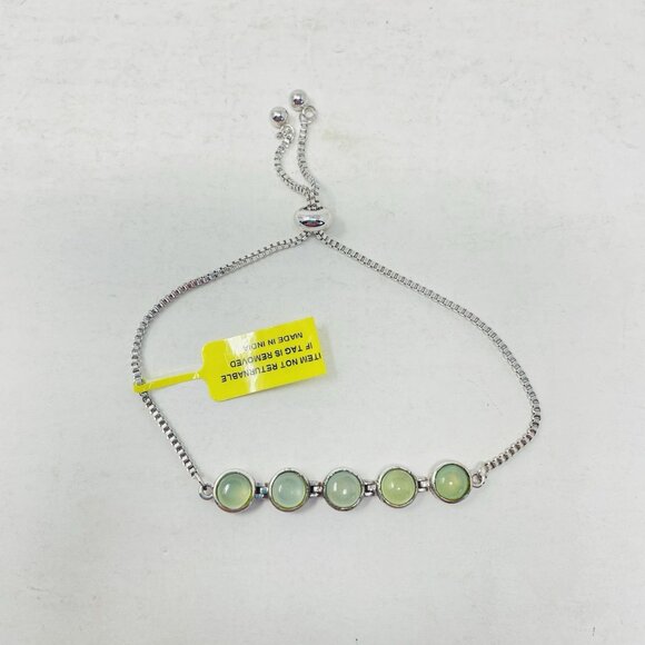 KARIS Green Chalcedony Platinum Bond Brass Bolo Bracelet Adjustable 5047 - Picture 1 of 4